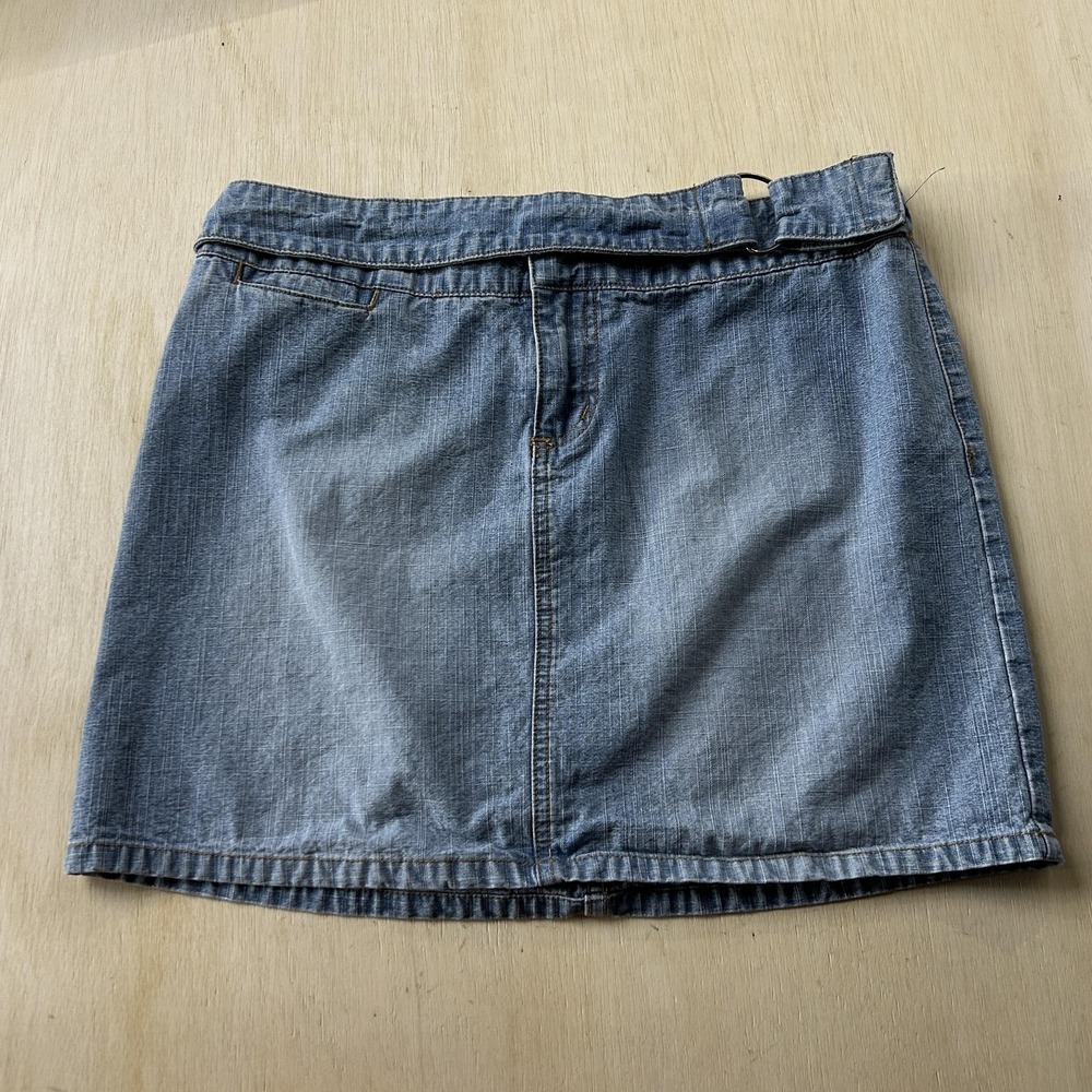 Y2K SO Denim Mini Micro Skirt Womens 11 Blue Solid Short Belted Pockets Casual